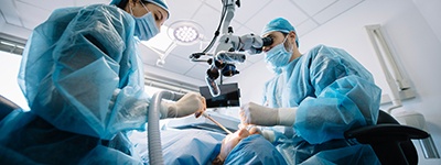 a dentist performing dental implant surgery
