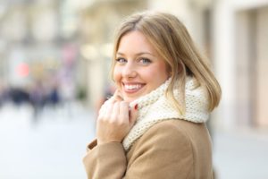 woman smiling in winter