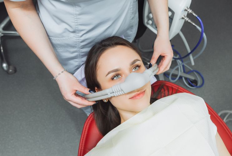 A woman getting nitrous oxide sedation
